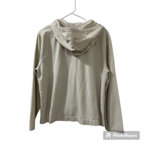 Christopher & Banks Cream Seersucker Button Down LS Hoodie Jacket Size XL - Picture 2 of 10